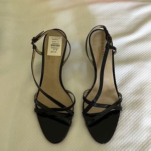 Talbots Black Patent Leather high heeled strappy sandals Mariah 9M NWT